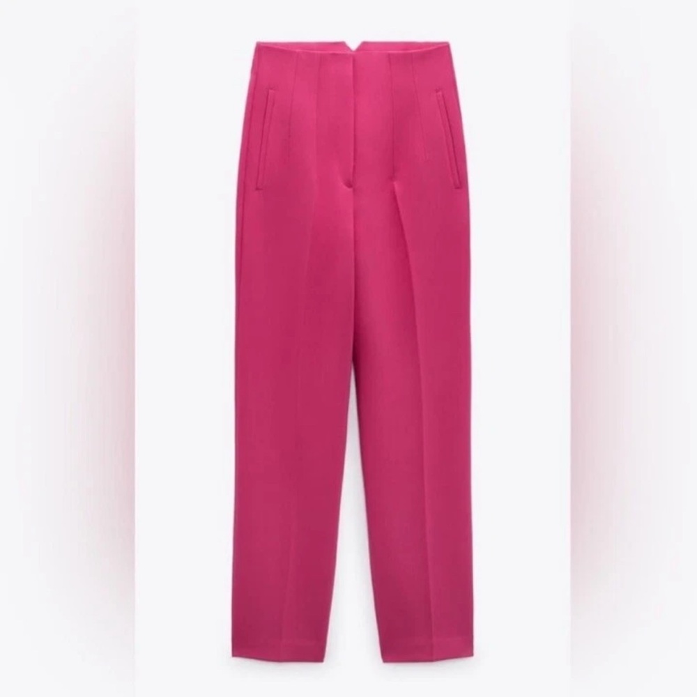 ZARA NWT High Waisted Tailored Trousers Pink Fuchsia Pants Size M Workwear Chic - Picture 7 of 11